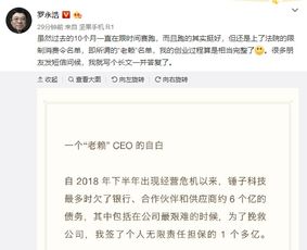 罗永浩回应被法院限制消费 已还掉3亿左右公司债务