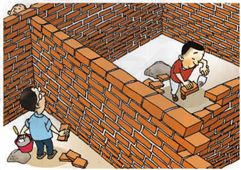 看下边的漫画 砌墙 ,下列说法中正确的是 人们觉得很孤独,因为他们总在不 