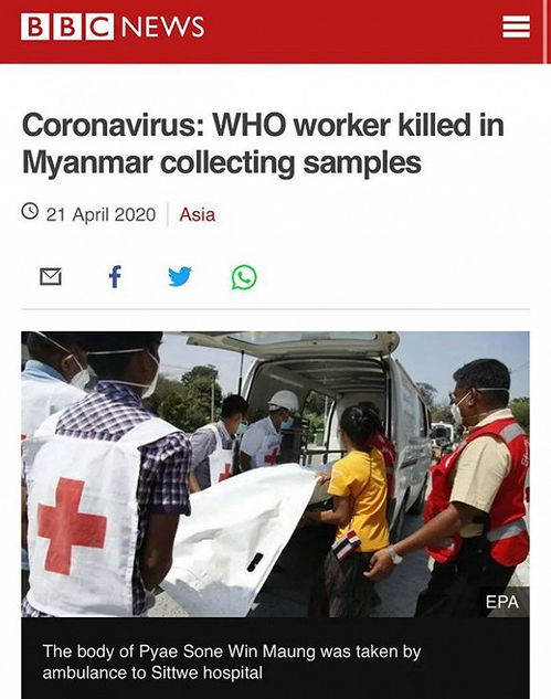 员工在缅甸运送检测样本时被枪杀,世卫谴责凶手