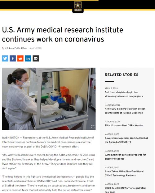 曾被怀疑病毒泄漏 美国陆军传染病医学研究所全面恢复运行 