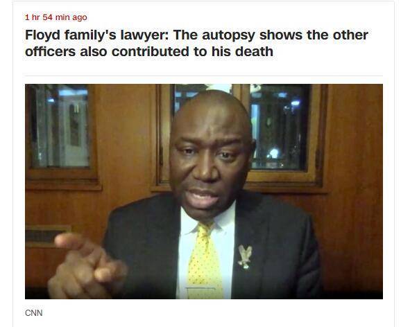 家属律师 尸检结果显示,其他警察也对弗洛伊德之死负有直接责任