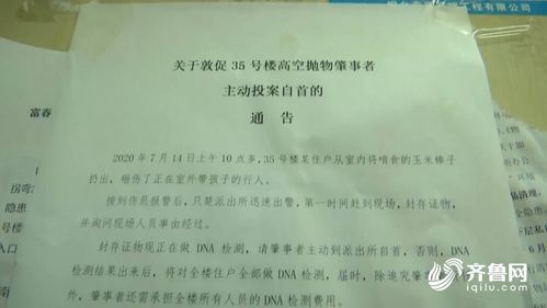 天降玉米棒砸伤行人 物业DNA检测通告 吓 出肇事者 律师 民事责任尚可免 治安处罚或难逃