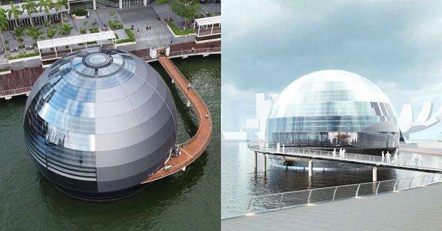 这个巨大的球体是世界上第一个漂浮的苹果零售店