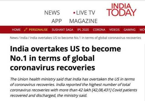 超美国 印度成为新冠肺炎治愈病例最多的国家
