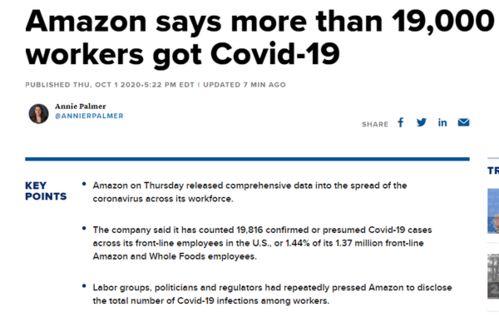 真不敢收包裹了 Amazon承认近两万员工感染新冠