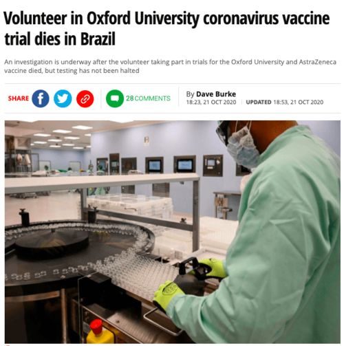 震惊 28岁牛津疫苗志愿者死亡 英国提出故意感染志愿者计划