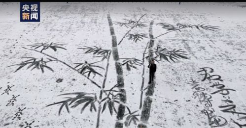 不一样的美术课 美术老师雪地中扫出巨幅雪竹图