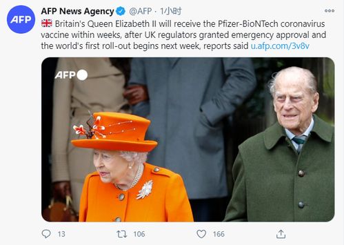 英国女王将接种辉瑞新冠疫苗,因年龄问题提前接种