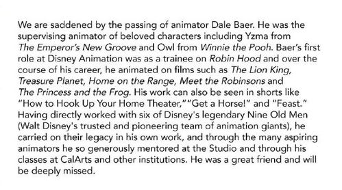 迪士尼资深动画师戴尔 拜尔去世 享年70岁