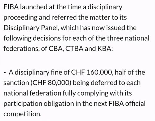 中国篮协遭重罚百万 扣分 FIBA业余操作,球迷嘲讽 他们缺钱了