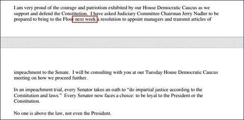 佩洛西宣布,弹劾特朗普条款将在下周提交参议院