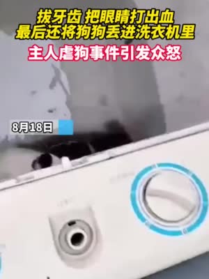 网传小狗遭拔牙后被丢进洗衣机搅,拍摄者还用手比划胜利手势