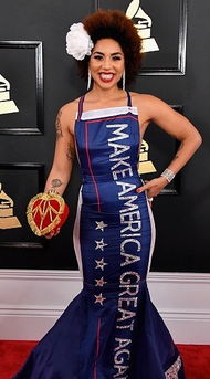 公开支持特朗普 美国女歌手(Joy Villa)格莱美穿着铁