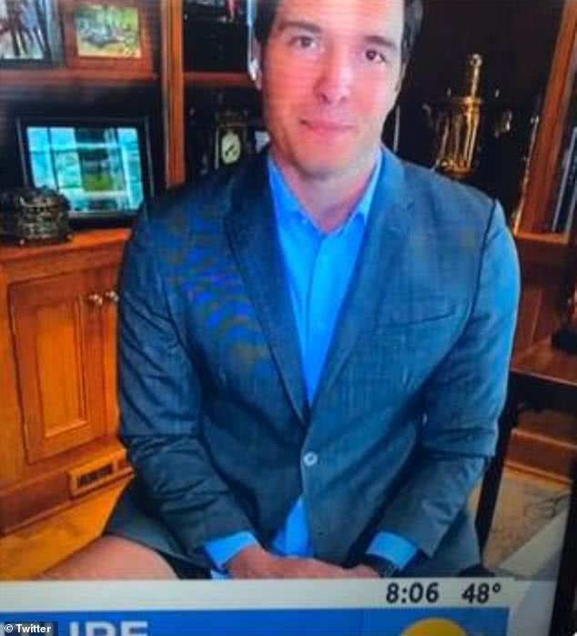 美国记者威尔·里夫WillReeve出镜时上半身穿戴整齐但没穿裤子