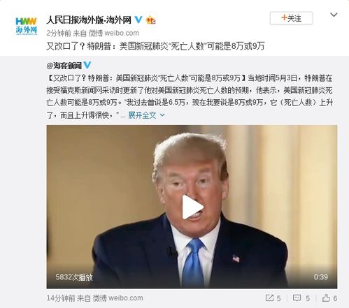 又改口了?特朗普:美新冠死亡人数 可能是8万或9万(特朗普改口:不想推迟大选)