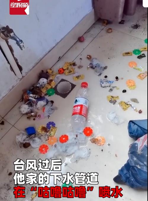 台风过后,男子家下水道喷垃圾(台风过后男子家被淹游来3条鱼)