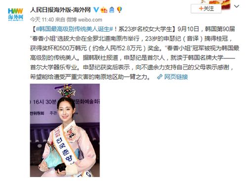 韩国传统美人冠军申瑟纪获500万韩元奖金(韩国最高级别传统美人诞生)