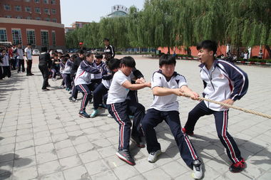 拔河女老师起飞式给学生加油 网友:我想一起努力
