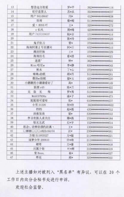 中国演出行业协会网络表演(直播)分会公布第七批主播黑名单(中国演出行业协会网络表演的黑名单)
