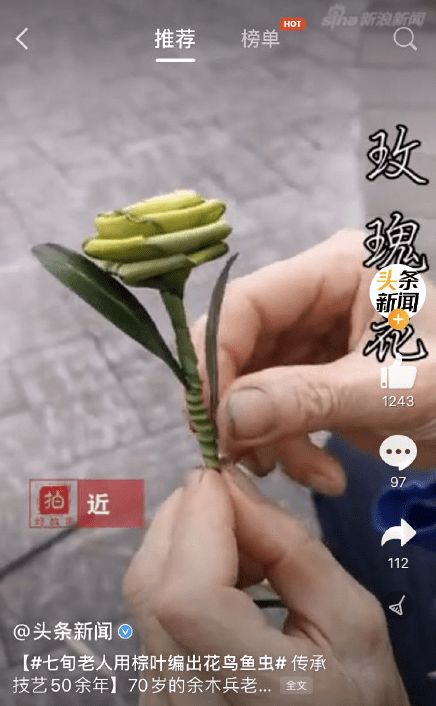 70岁老人用棕叶编花鸟鱼虫 传承技艺50多年